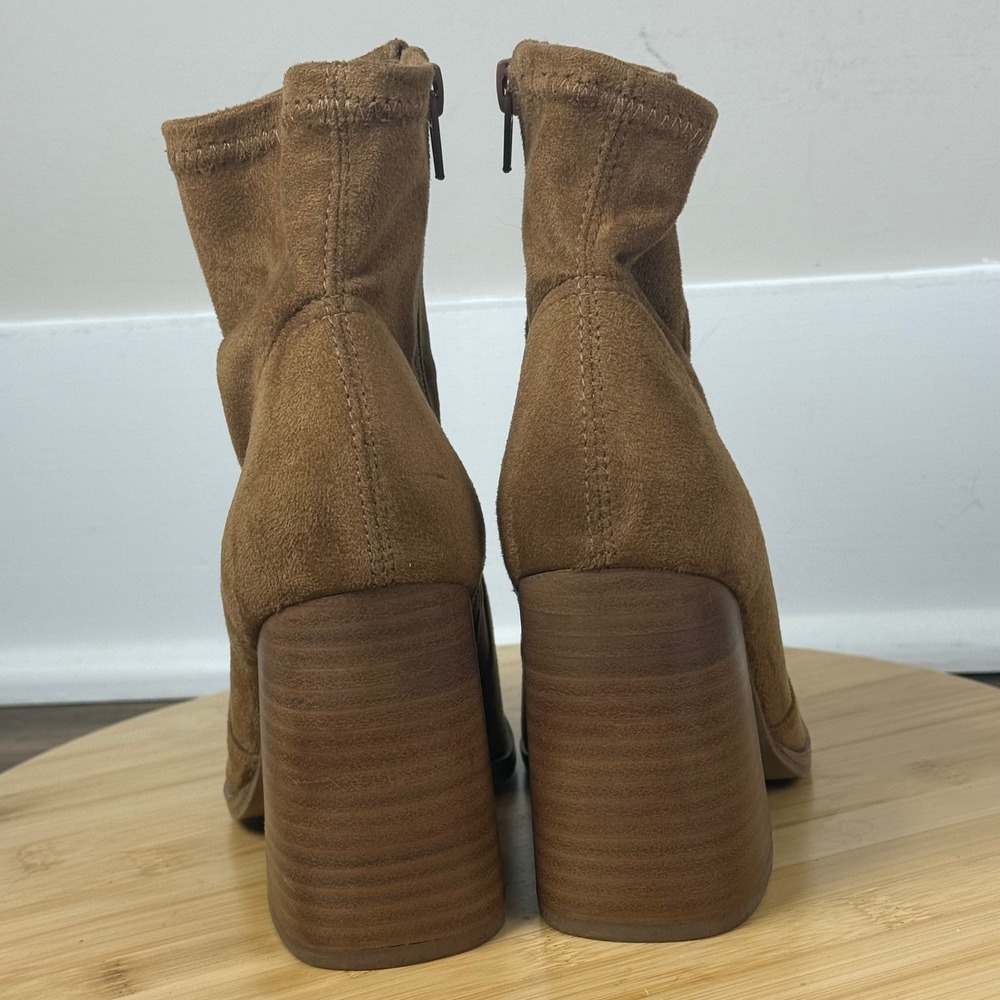 Steve Madden Ankle Boots Women 6M Cognac Brown Excellent Suede Block Heel Bootie - Picture 4 of 10